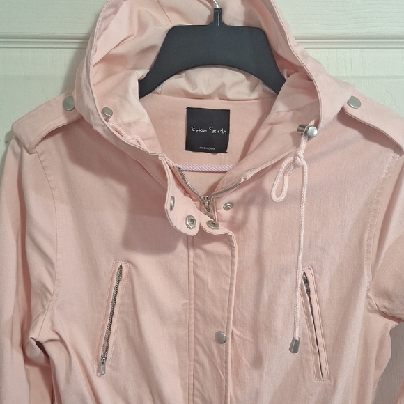 Eden Society Blush Pink Hooded Zip/Snap Front Utility Barn Jacket - S - Picture 3 of 8